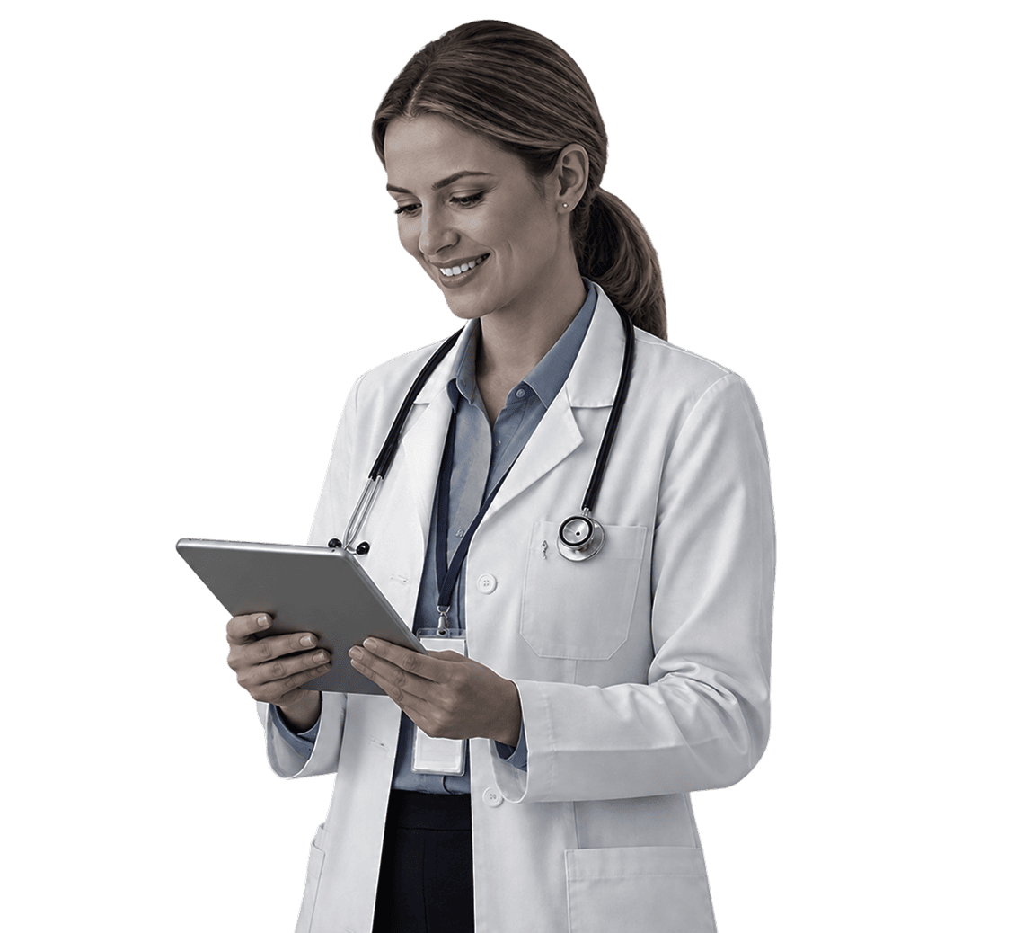 Clinician reviewing an automated clinical workflow on a tablet