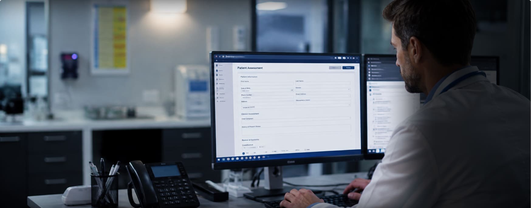 Clinician completing a patient assessment in a browser-based clinical form