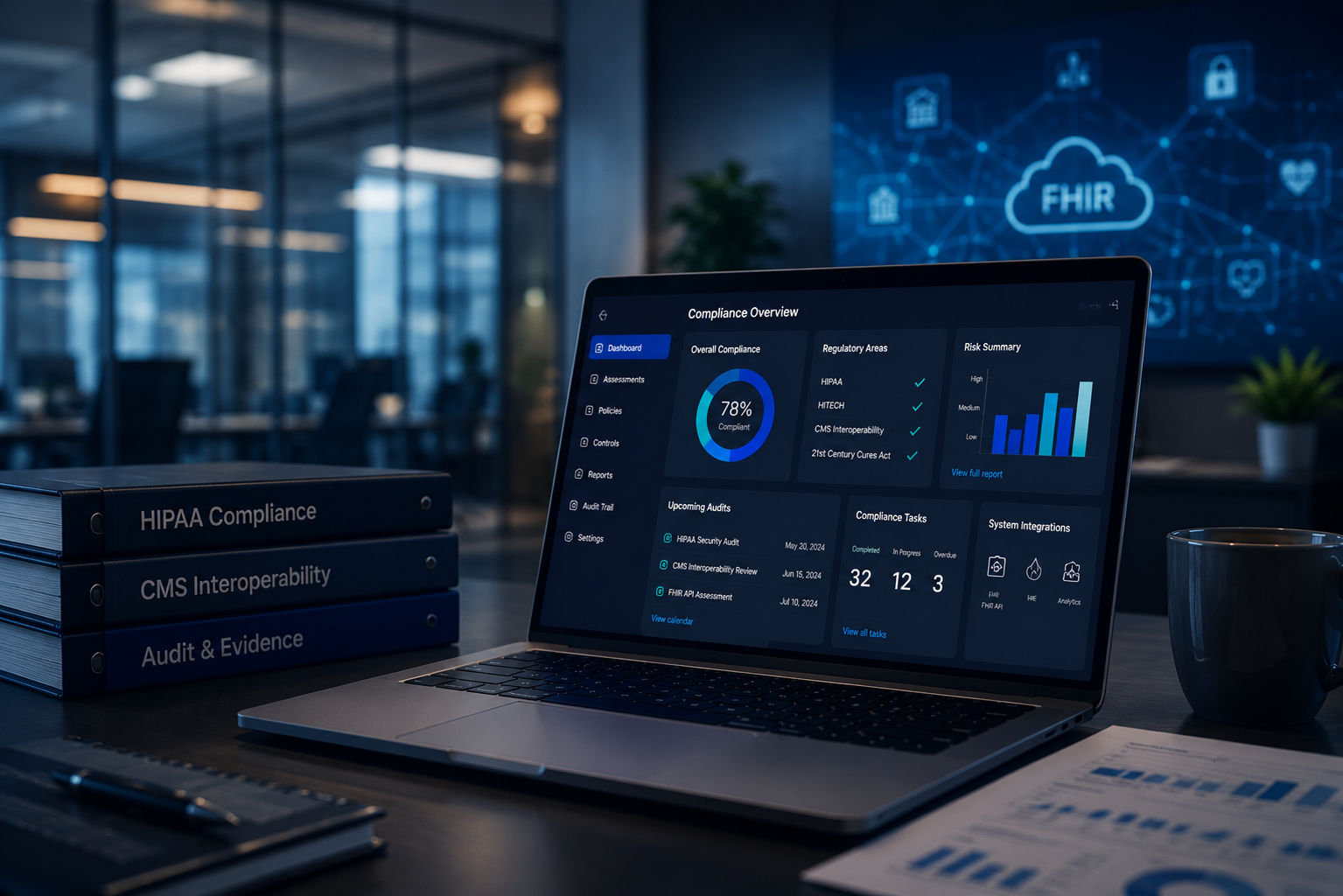 Healthcare compliance consulting dashboard and regulatory books