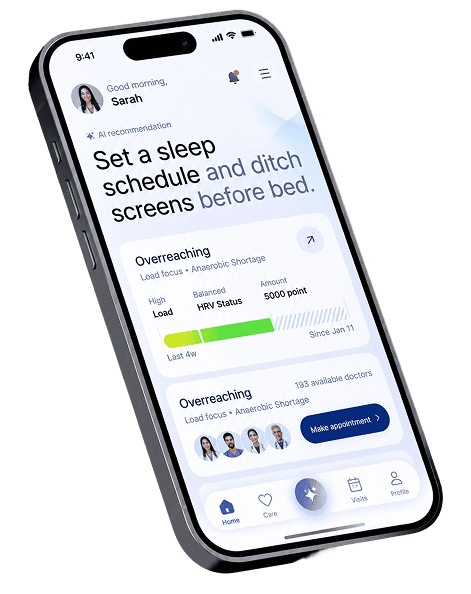 Sleep and appointment screens on a healthcare phone app
