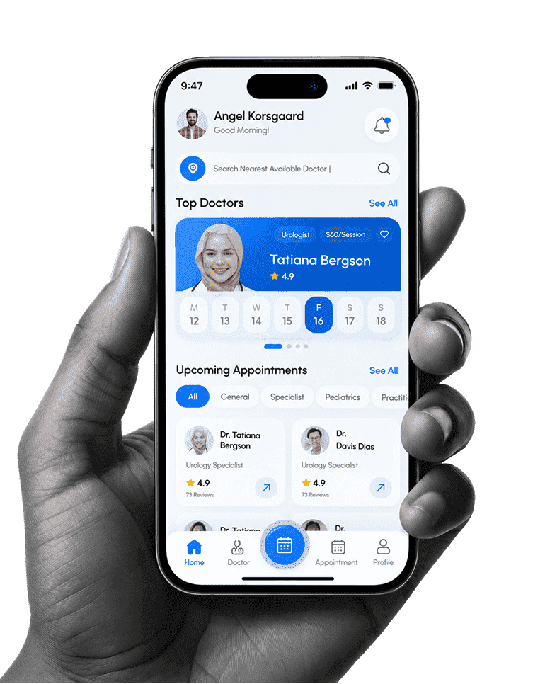 Clinician profile and video visit on a healthcare mobile app