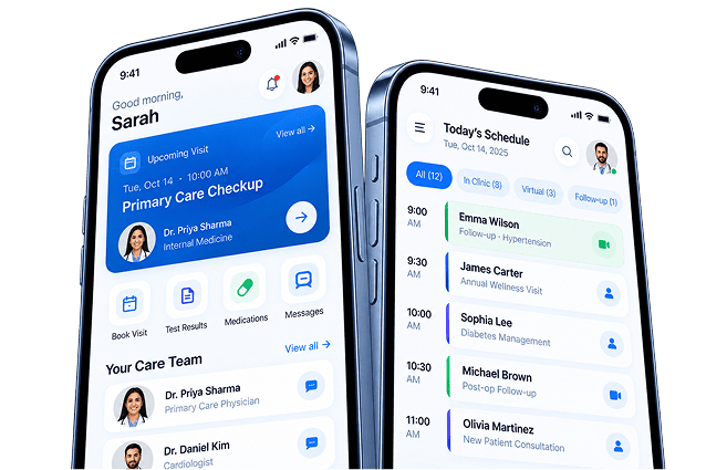 Patient and clinician apps on two phones