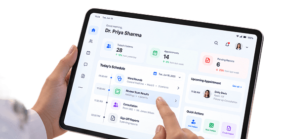 Clinician using a tablet app on the ward